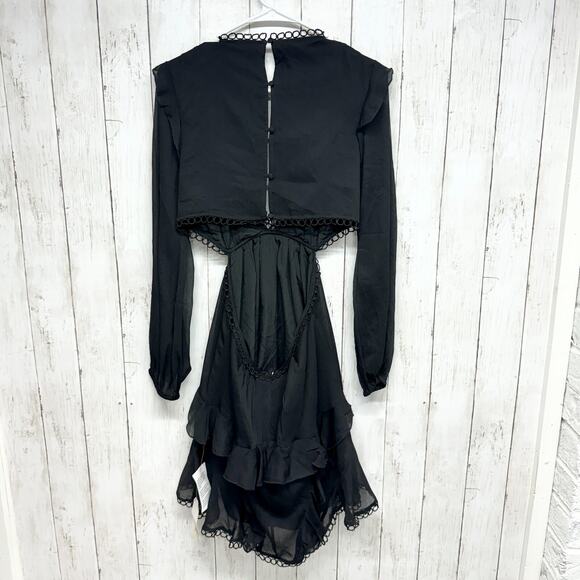 ASOS Dress Women Size 6 Mini Laced Open Black Pleated Ruffled Black Summer - Picture 8 of 8